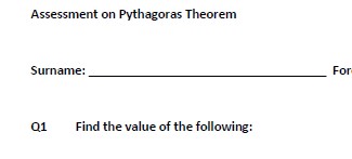 Assessment on Pythagoras' Theorem.